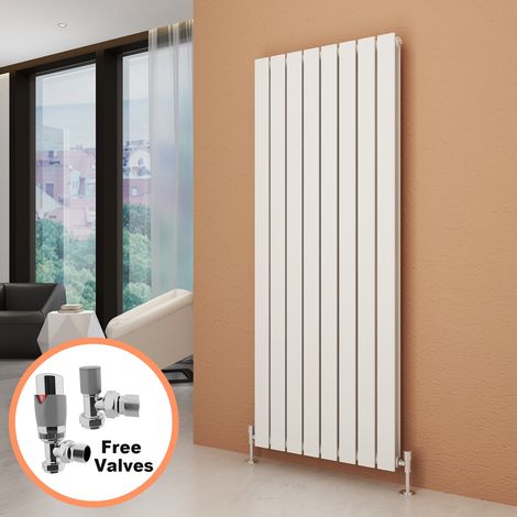 ELEGANT 1600 x 608 mm Vertical Column Designer Radiator White Double Flat Panel Central Heating Radiators + Chrome Thermostatic Radiator Valves (1/5)