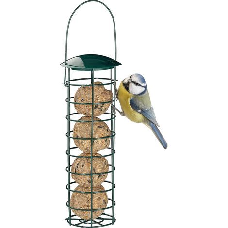 Mangeoire pour oiseaux à accrocher, borne à nourriture pour oiseaux, avec toit, fer 31 cm, vert foncé (1/5)