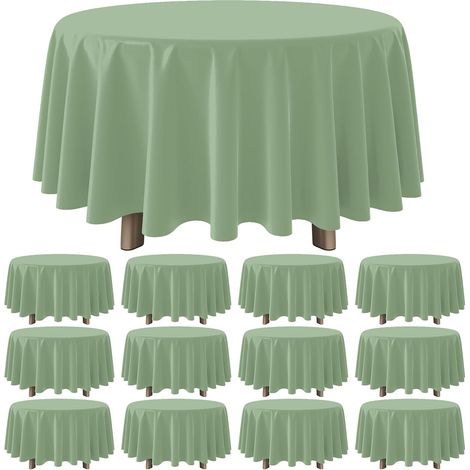 Lot de 12 nappes rondes en plastique vert sauge, imperméables et jetables, pour anniversaire, mariage, fête prénatale, décorations de fête, 213 cm