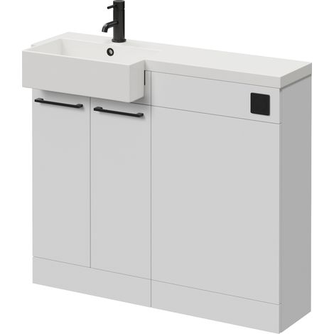 Napoli 250 Gloss White 1000mm 2 Door Vanity Unit Toilet Suite with Left Hand Square Rico Semi Recessed Basin - 1000mm - Matt Black 160mm HandleWithout Kingston Toilet Pan
