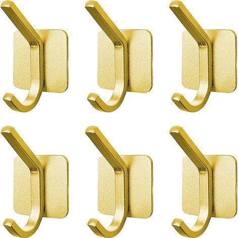 Crochets muraux adhésifs robustes en aluminium étanche pour suspendre vêtements et serviettes, crochets de porte dorés, support pour salle de bain et cuisine (lot de 6).