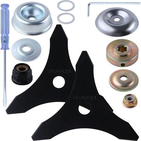 Lot de 2 Lames de débroussailleuse de 25,4 cm x 3 Dents pour désherbeur, en Acier au manganèse avec kit d'adaptateur de Lame pour Arbre de 25,4 ou 20 mm – Compatible avec Husqvarna (1/5)