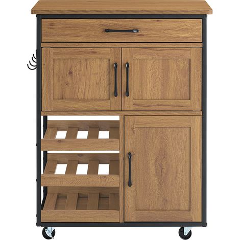 SoBuy FKW134-N Mobile Cucina Salvaspazio con Ruote Carrello Cucina con Cassetti e Portabottiglie, Mobiletto Credenza credenza cucina per Cucina o Sala da Pranzo Vintage Marrone 67x88x37cm (1/5)