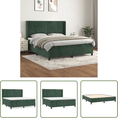 vidaXL Boxspringbett mit Matratze Dunkelgrün 160x200 cm Samt