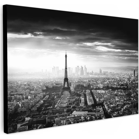 CUADRO EN LIENZO París - Skyline - Torre Eiffel - Ciudad - Nubes Cuadros Para Dormitorio 30x20 cm