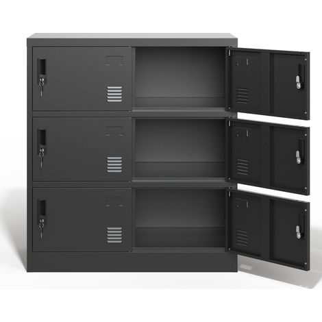 Armoire de rangement métallique 6 portes pour bureau, école, fitness et maison - Noir, sécurisée avec serrures individuelles (1/5)