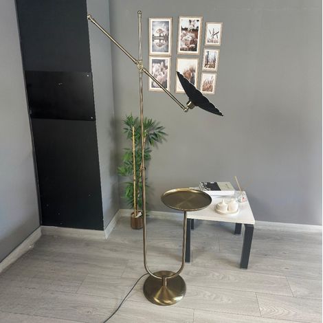 Lampadaire Axelor Métal Moderne E27 Largeur 30 cm Abat-jour Réglable Tablette Variateur (1/4)