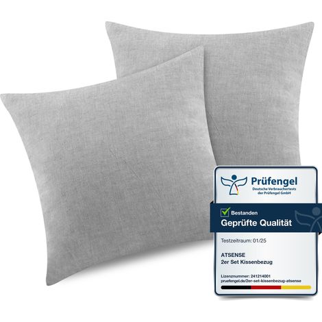Taie Oreiller 50x50 Cm, Taie d'oreiller Lot De 2, 100% Coton Lavé, Housse Coussin avec Fermeture Eclair, Doux Resistant Et Confortable, Gris Clair (1/5)