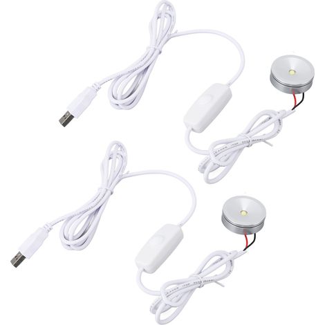 Lot de 2 mini spots LED à intensité variable USB 5V avec câble de 2 m pour vitrines et éclairage naturel (1/5)