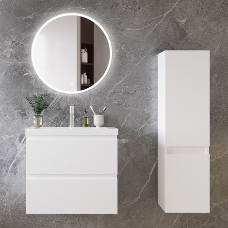 Ocean Ensemble de meubles de salle de bain, 6038,552cm, meuble avec vasque + miroir LED rond + meuble colonne 110cm, blanc (1/5)