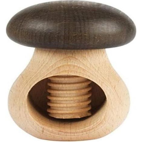 Casse-Noix - Forme Champignon - Bois De Hêtre Bicolore - Pour Noix Amandes Noisettes - Diamètre 6 Cm Hauteur 10 Cm - 1 Pièce (1/2)