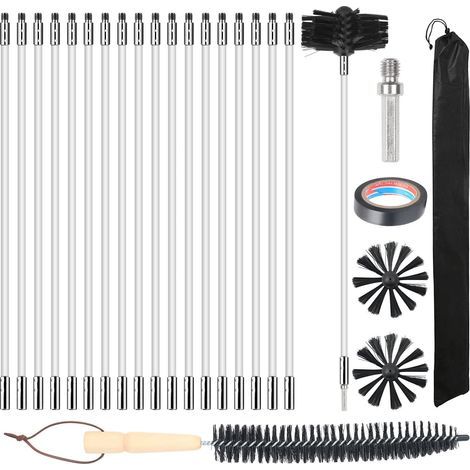 Kit de 24 brosses de nettoyage de cheminée avec 18 tiges en nylon flexibles + tête de brosse de 15,2 cm + brosses longues en bois + sac de rangement, ensemble de nettoyage de conduit pour (1/5)