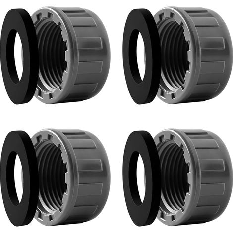 Lot de 4 bouchons filetés en PVC 3/4", filetage intérieur 25 mm, capuchon de tuyau avec 4 joints en caoutchouc (1/5)