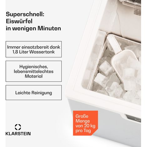 Klarstein Eiswürfelmaschine Klein, 3L Eiswürfelbereiter, Eiswürfelmaschine für 20kg Crushed Eis & Eiswürfel, Mini-Eiswürfelmaschine, Mittelgroße Eiswürfel, Eiswürfelbereiter Selbstreinigend