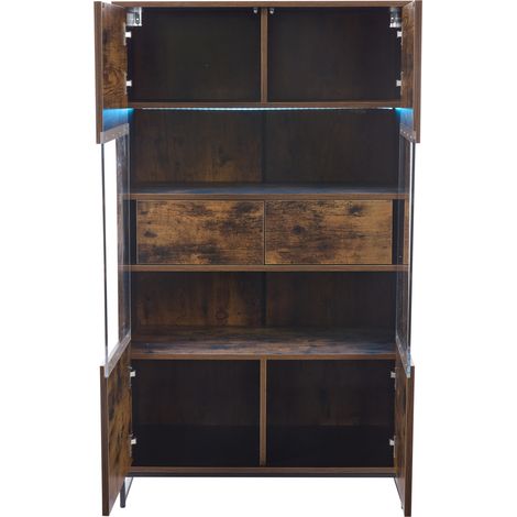 Standvitrine mit LED 80 x 40 x 138 cm aus schwarzem MDF in Holzoptik mit 2 Schubladen (1/5)