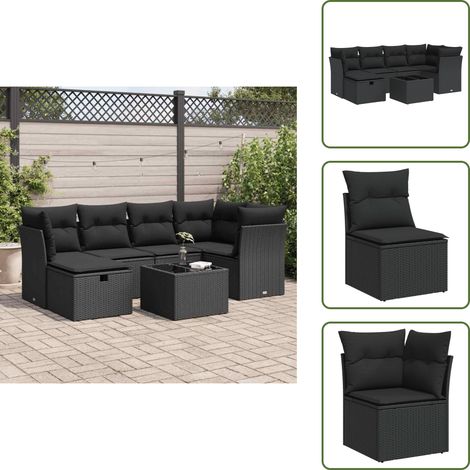 Mobili da esterno - vidaXL Set Divani da Giardino con Cuscini 7pz Nero Polyrattan - Sedute angolari