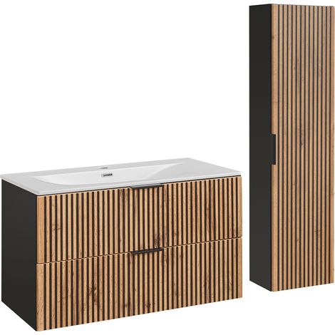 Set di mobili da bagno con lavabo Gaia marrone e nero 100cm