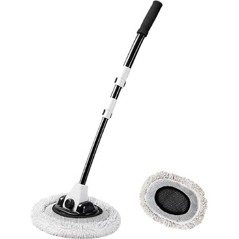 Balai de lavage de voiture à long manche, balai rétractable en microfibre chenille, balai de lavage de voiture, manche courbé, brosse de lavage de voiture pour voitures, camping-cars, camions (blanc)