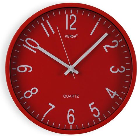 Horloge Murale Silencieuse et Décorative, pour Cuisine, Salon ou Salle à Manger - Facile à Lire, Dimensions (H x L x L) 25 x 4,3 x 25 cm, Polypropylène, Rouge (1/5)