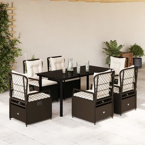 7-tlg. Garten-Essgruppe mit Kissen Braun Poly Rattan vidaXL (1/5)