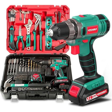 Werkzeugkoffer mit 12V Akku-Bohrschrauber und 104-teiligem Set (1/5)