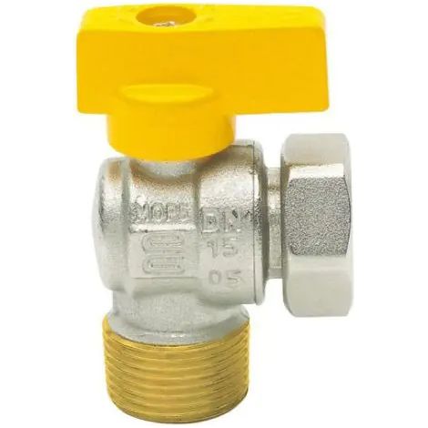Rubinetto gas in ottone a squadro con farfalla maschio dado girevole 1/2" x 1/2" ENOLGAS