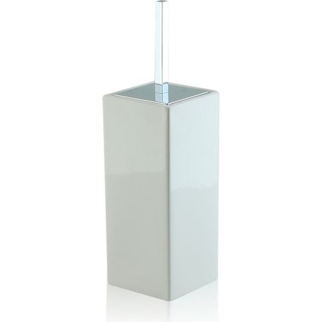 Porta scopino da bagno quadrato a terra - pavimento in ceramica e ottone cromato, colore bianco