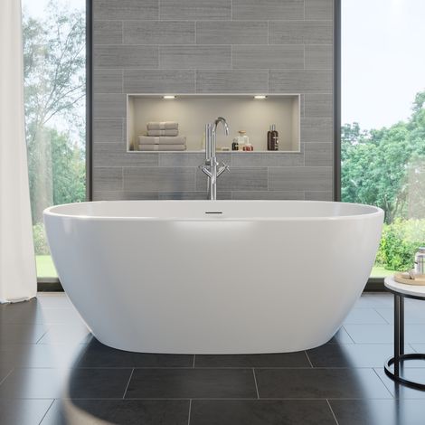 Freestanding Double Ended Bath Luxury Acrylic Bathtub & Waste White 1500x730mm (1/5)