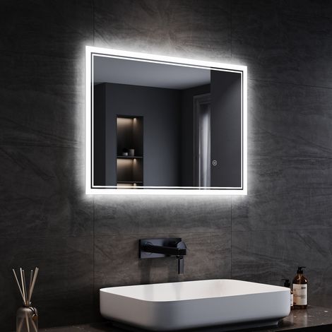 SONNI LED Badspiegel Beschlagfrei Touch Schalter Energie Sparen Mit Power Off Memory Funktion Klatweiß 70x50cm
