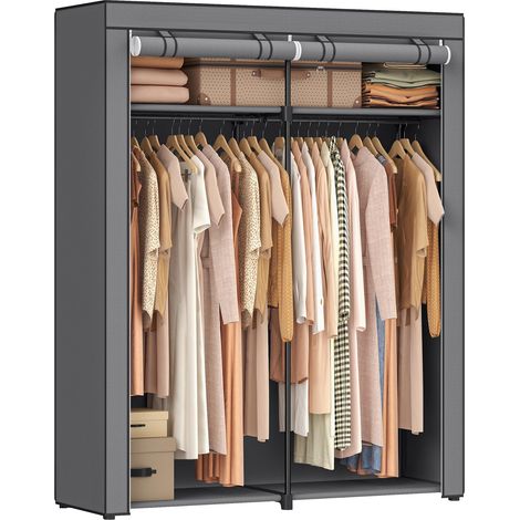 Armoire de Rangement, Penderie Portable avec Barre de Suspension, Porte-vêtements Pliable, Vestiaire, Chambre, Salle d’étude, 140 x 43 x 174 cm, Gris RYG02GY (1/5)
