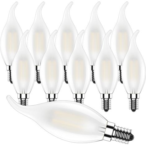 Ampoule LED Flamme E14,4W Ampoules Bougie Dimmable,C35 Ampoules LED Filament,Forme de Bougie Blanc Chaud 2700K,400LM,Mat,10 Pièces [Classe énergétique E] (1/5)