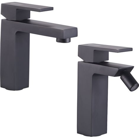 Ogomondo coppia rubinetti miscelatori per lavabo bidet purple colore nero black (1/5)