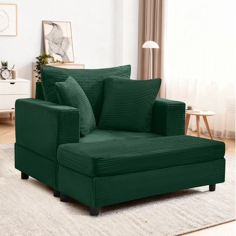 Chaise longue con contenitore in metallo e legno, velluto a coste verde smeraldo, con 3 cuscini,107x74x57 cm (1/5)