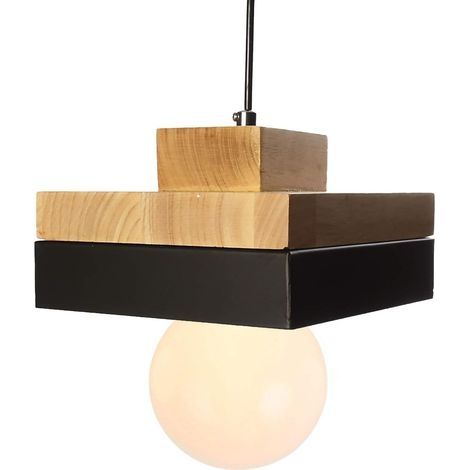E27 Moderne Suspensions Luminaire Plafonnier Luminarie Contemporain Blanc Vernis Suspensions Luminaire Plafond Lustre Bois et Metal Suspensions Luminaire Suspensions Lampe(Noir) (1/5)