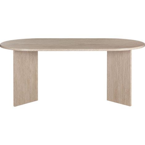 Table à manger 8 personnes ovale effet travertin - Beige - Calian (1/5)