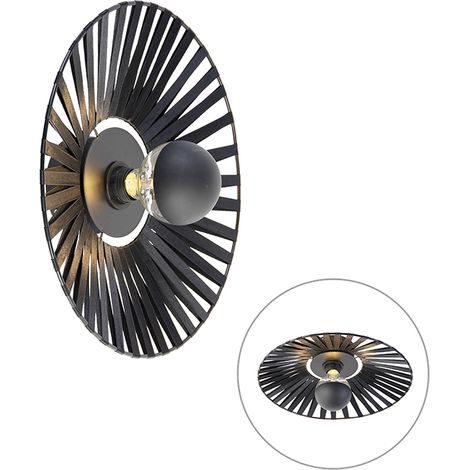 QAZQA rústico Aplique rústico negro 40 cm - Leia Textil /Acero Redonda Adecuado para LED Max. 1 x 40 Watt