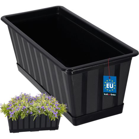 KOTARBAU® Pot de Fleur Exterieur - Jardinières Exterieur - PVC - 40 x 18 x 14 cm - Anthracite - Jardinière Balcon - Rectangulaire - avec Soucoupe - Bac à Fleurs (1/5)
