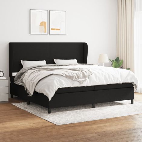 Lit Double Lit à sommier tapissier avec matelas Lit Adulte Meuble de Chambre à Coucher Noir 200x200 cm Tissu XRKJY2414214 (1/5)