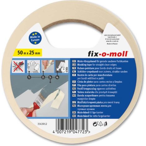 FIX-0-MOLL - 50mt x 25mm - NASTRO CARTACRESPATO PER MASCHERATURA - PER BORDI RETTILINEI E PULITI