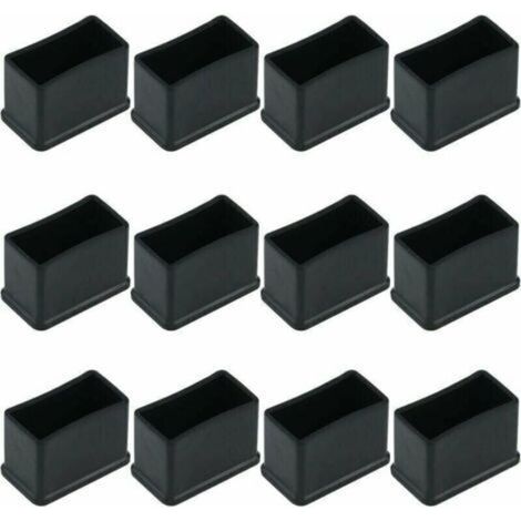 Set di 12 tappi protettivi rettangolari in feltro di gomma per gambe di tavoli o sedie - Neri, 15 x 30 mm. (1/4)