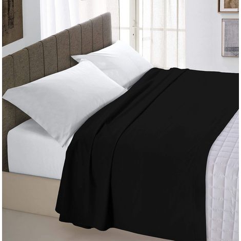 Max Color Lenzuolo Sopra Tinta Unita, 100% Cotone, Matrimoniale Maxi 270 x 300 cm, Nero (1/5)