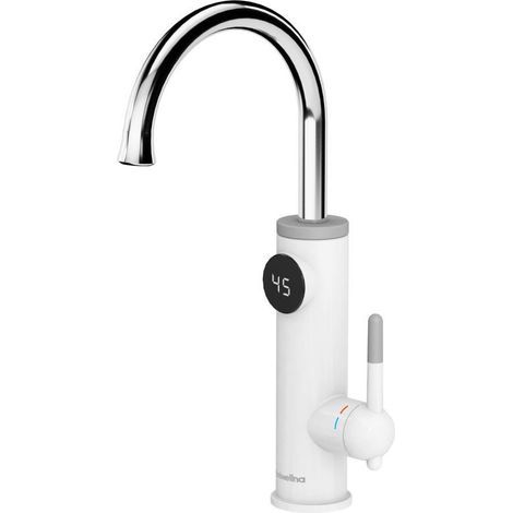 Robinets de cuisine en acier inoxydable avec chauffe-eau instantané, affichage numérique LED, robinet électrique de cuisine, rotation à 360 °, mitigeur de cuisine 220 V 3200 W, robinet d'évier blanc (1/4)
