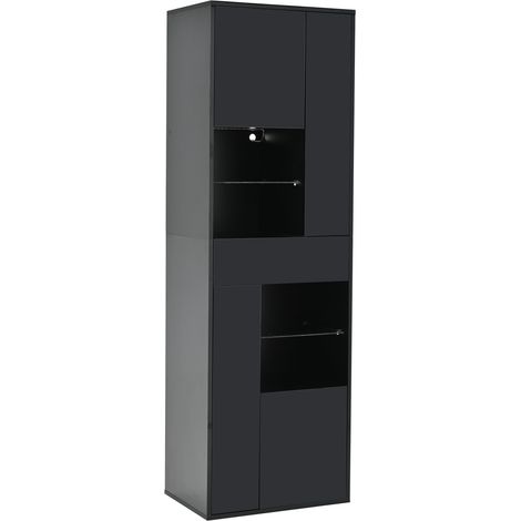 Hohe schwarze Vitrine 55 x 38 x 170 cm mit 1 Schublade, 4 Schränken und LED (1/5)