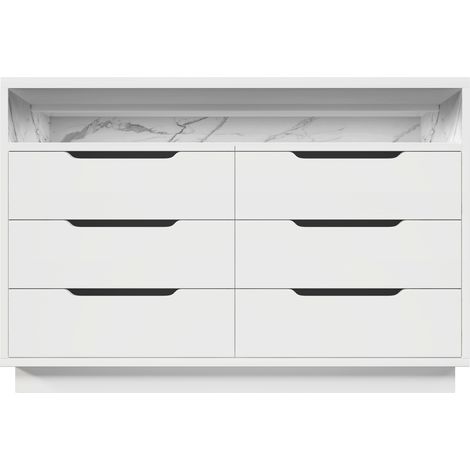 Credenza LED con 6 cassetti 120x40x85 cm bianca con vano effetto marmo HOMVRA (1/5)