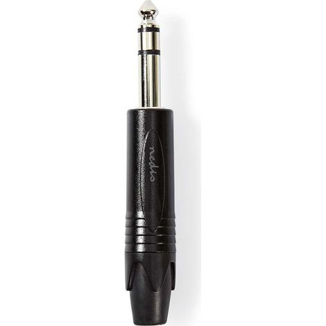 conector de audio Recto Masculino Niquelado Soldar Diámetro de entrada del cable: 6,0 mm Aluminio Negro Bolsa de plástico 1 PC.