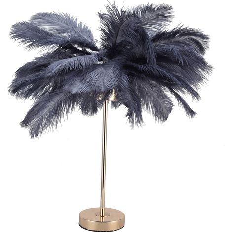 Lampe de table G4 en plumes d'autruche, veilleuse, lampe de chevet décorative pour chambre à coucher, chambre nuptiale, grise, prise UE 220 V