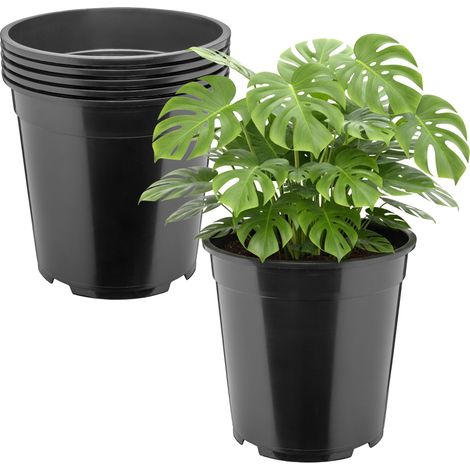 Garronda Blumentopf rund hoch Kunststoff Ø25 x 24 cm (9,5L) 5er Set mit Drainagelöchern Pflanztopf robustes PP Pflanzgefäß für Garten Gewächshaus Balkon Anzucht Innen Außenbereich Schwarz GD-0203