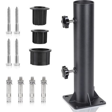 Pied Parasol, Tube de Parasol 57 mm, Support Parasol Metal Réglable avec 3 Anneaux de Réduction en PVC (32/40/50mm), Tube pour Pied de Parasol avec 8 Clous en Acier (1/5)