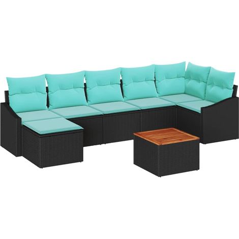 Gartensofa-set mit Kissen 8 pcs Schwarz Poly-Rattan vidaXL