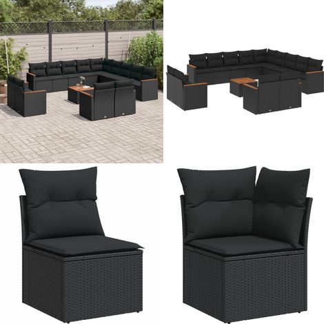 14-tlg. Garten-Sofagarnitur mit Kissen Schwarz Poly Rattan - Gartenmöbel - Esszimmergarnituren - Outdoor-Lounge - Rattanmöbel - Balkonmöbel - Home & Living (1/5)